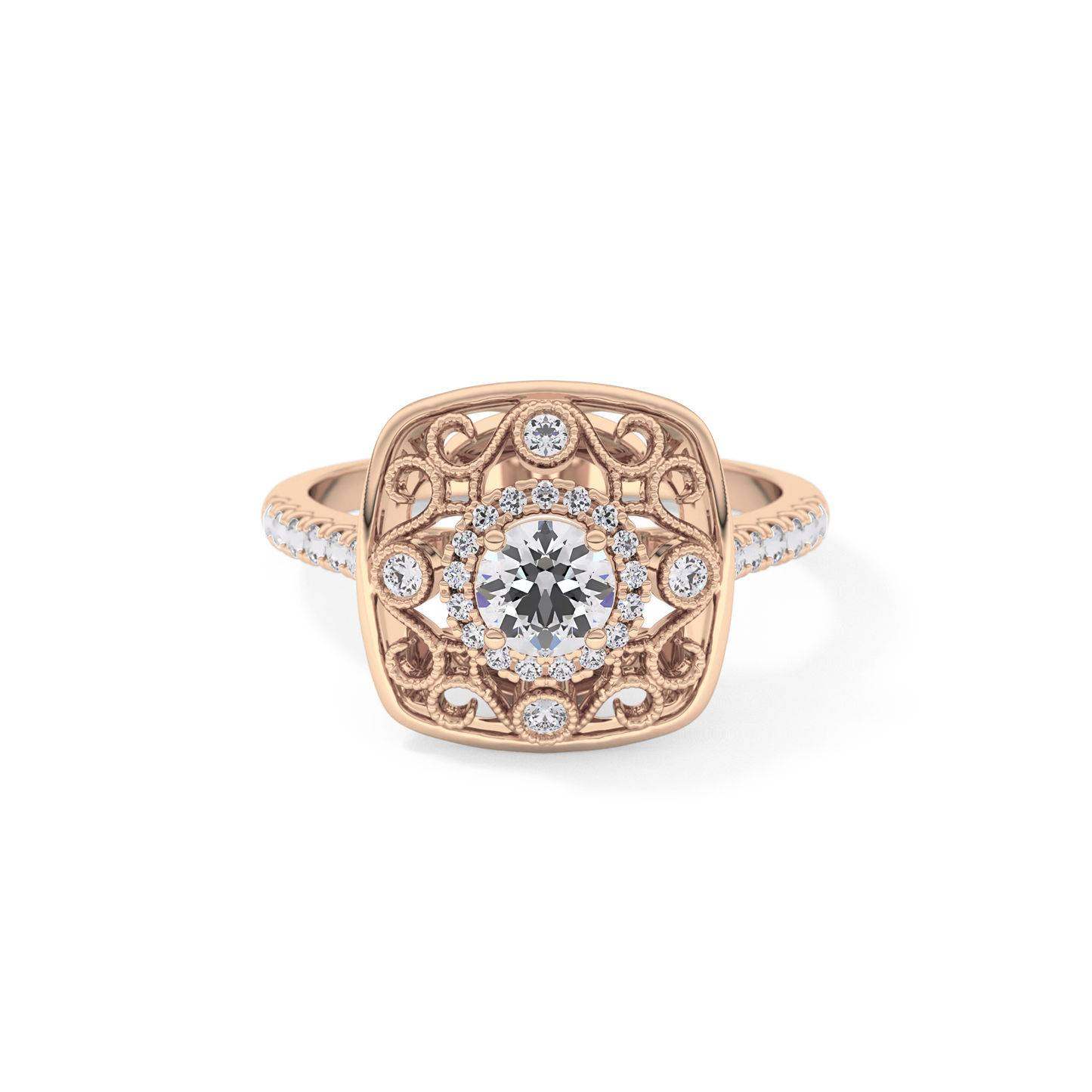 Round Halo Vintage Art Deco & Pave Lab Grown Diamond Engagement Ring