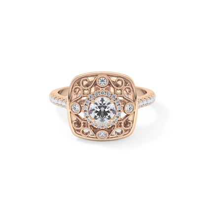 Round Halo Vintage Art Deco & Pave Lab Grown Diamond Engagement Ring