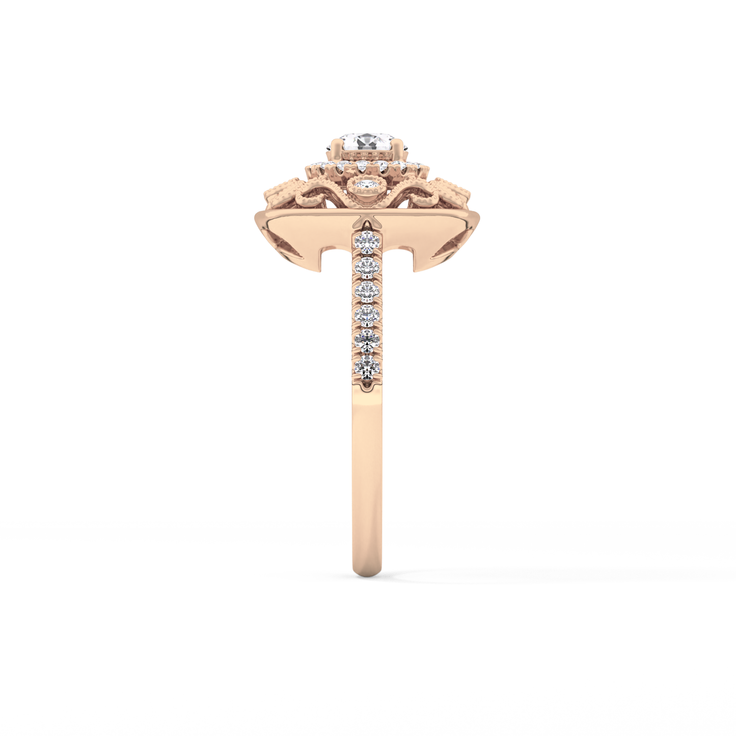 Round Halo Vintage Art Deco & Pave Lab Grown Diamond Engagement Ring