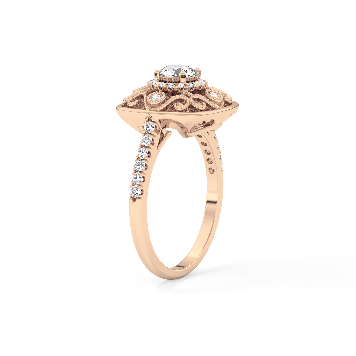 Round Halo Vintage Art Deco & Pave Lab Grown Diamond Engagement Ring