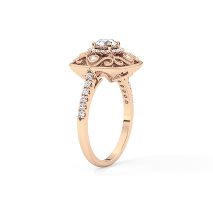 Round Halo Vintage Art Deco & Pave Lab Grown Diamond Engagement Ring