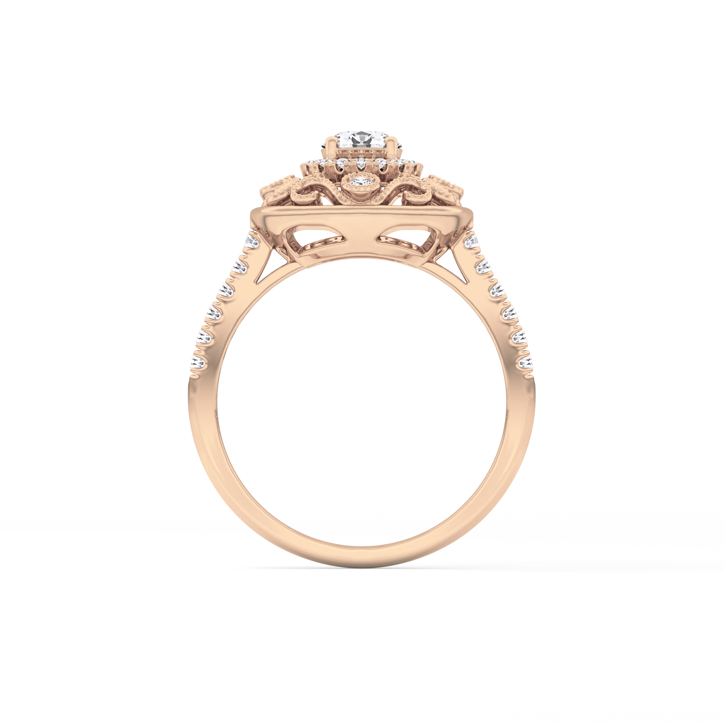 Round Halo Vintage Art Deco & Pave Lab Grown Diamond Engagement Ring