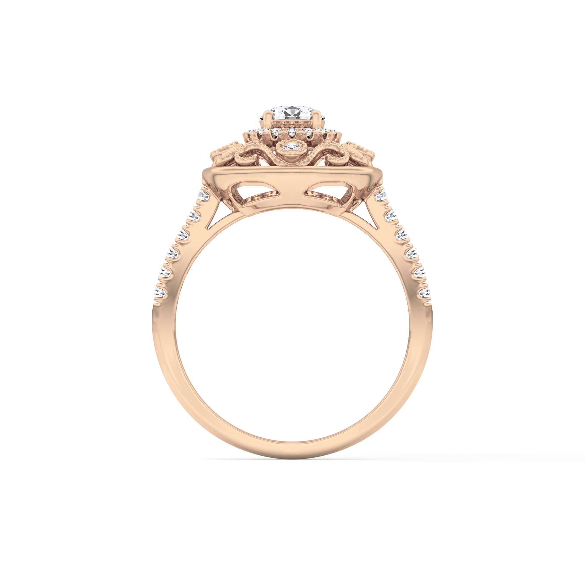 Round Halo Vintage Art Deco & Pave Lab Grown Diamond Engagement Ring