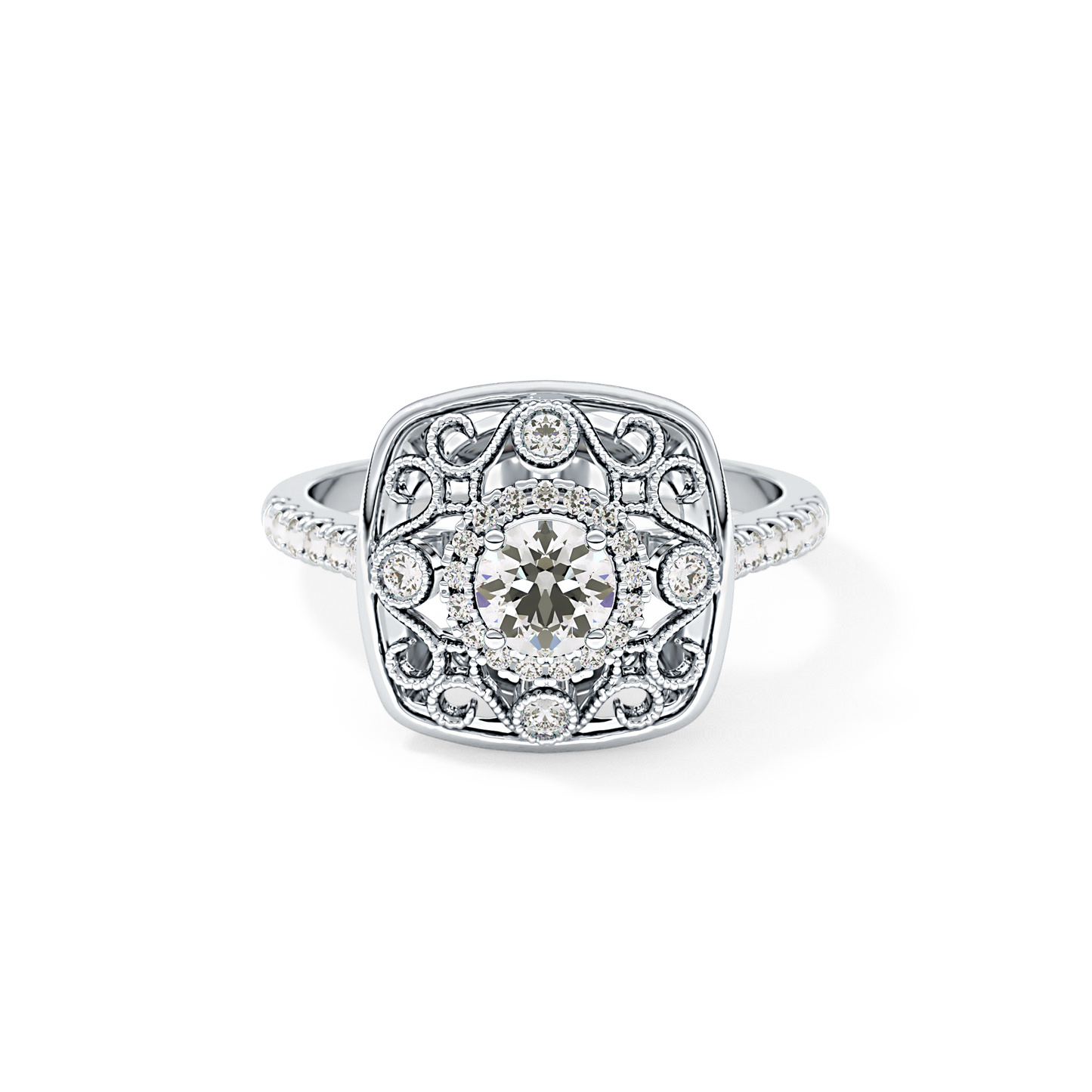 Round Halo Vintage Art Deco & Pave Lab Grown Diamond Engagement Ring