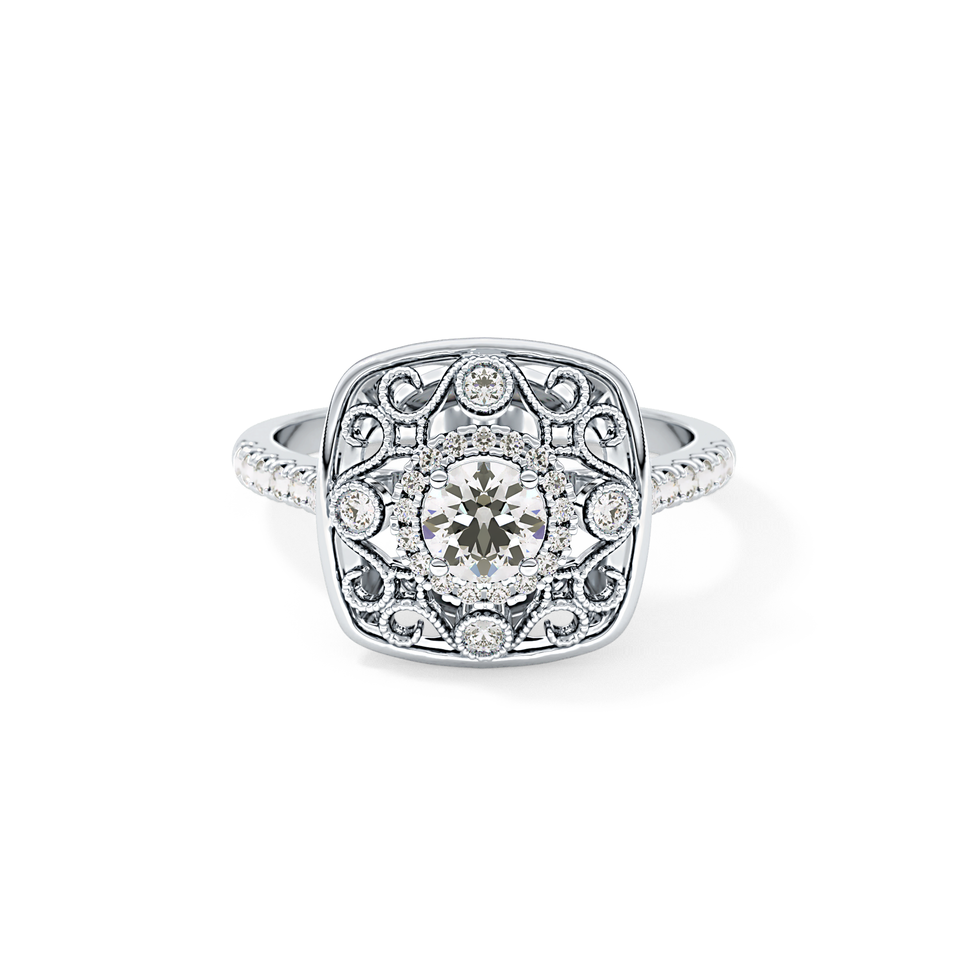Round Halo Vintage Art Deco & Pave Lab Grown Diamond Engagement Ring