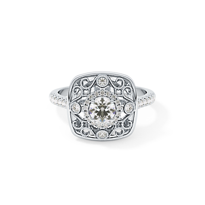 Round Halo Vintage Art Deco & Pave Lab Grown Diamond Engagement Ring