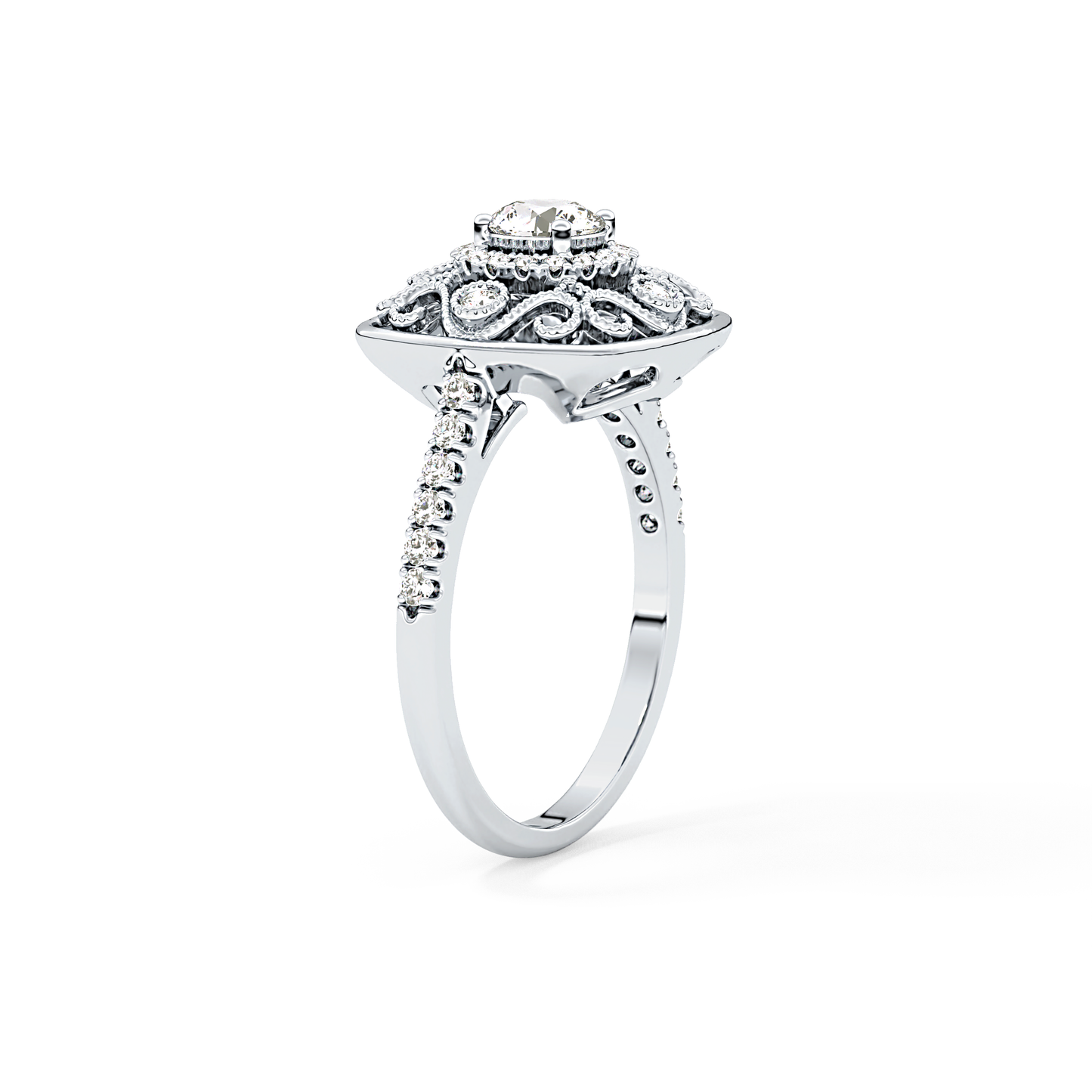 Round Halo Vintage Art Deco & Pave Lab Grown Diamond Engagement Ring