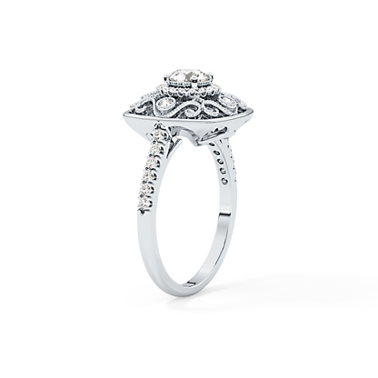 Round Halo Vintage Art Deco & Pave Lab Grown Diamond Engagement Ring