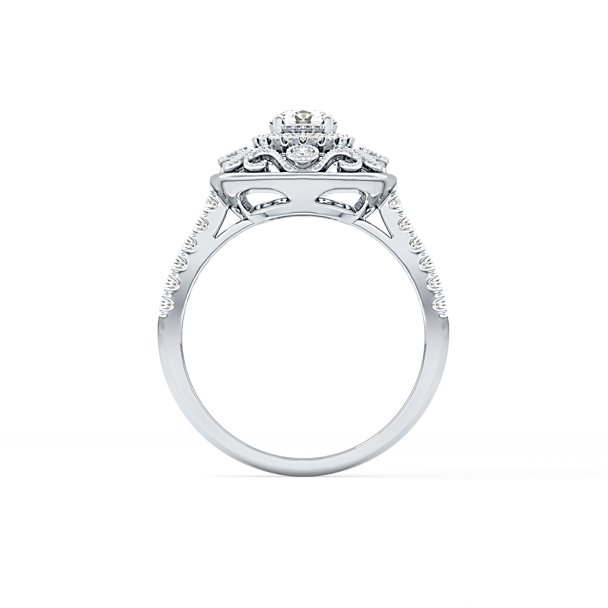 Round Halo Vintage Art Deco & Pave Lab Grown Diamond Engagement Ring