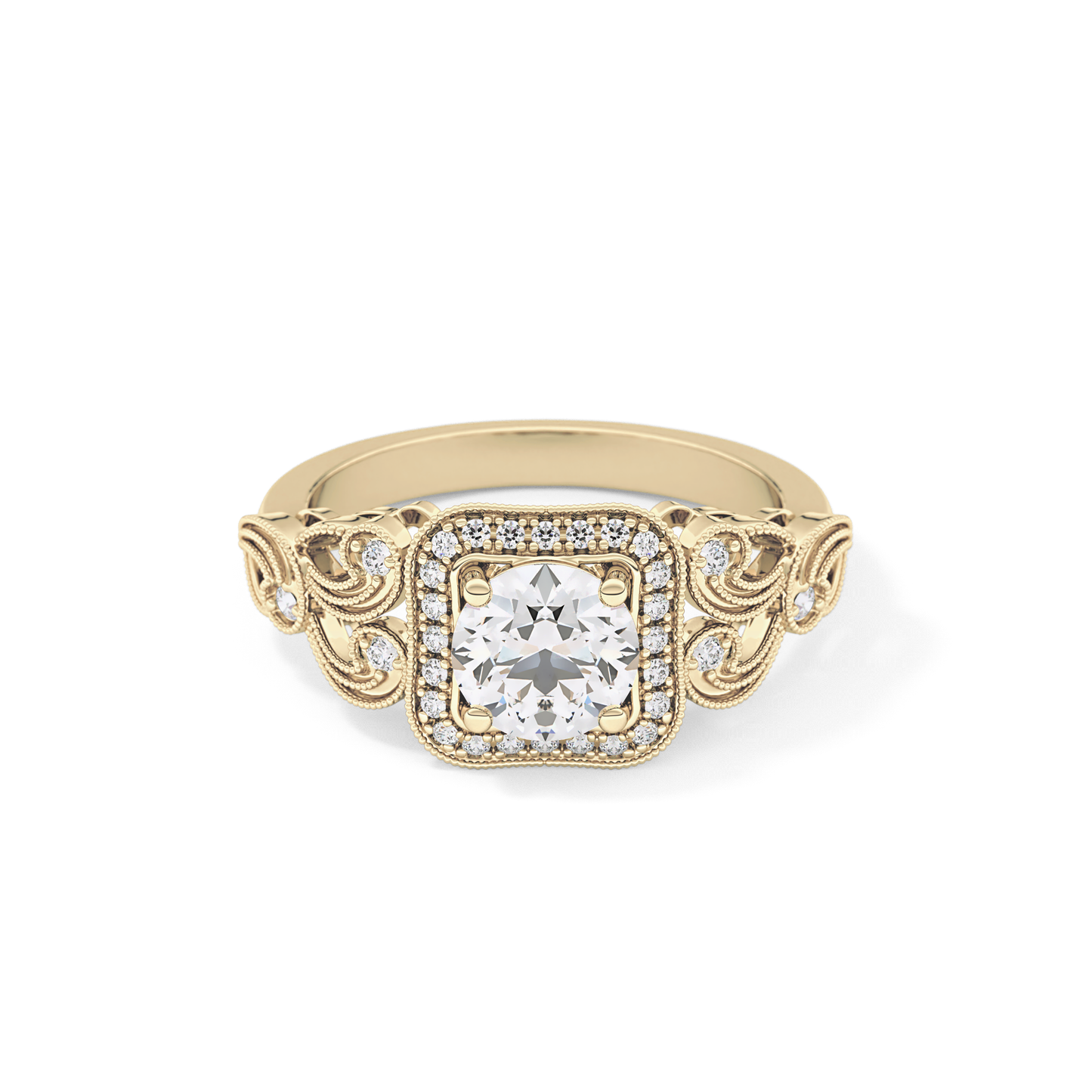 Round Halo Vintage Art Deco Lab Grown Diamond Engagement Ring