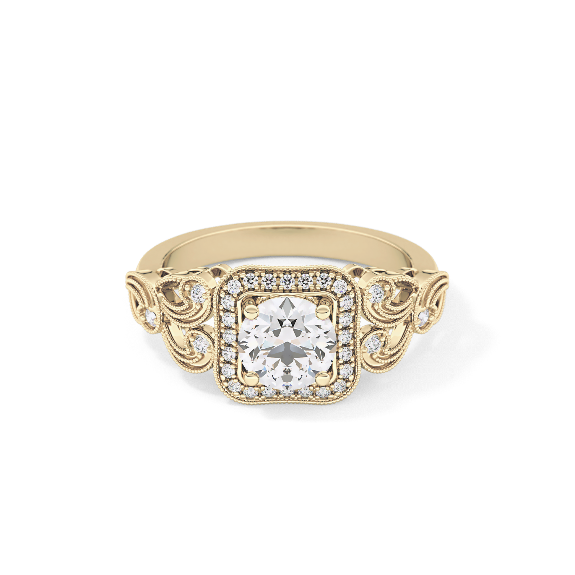 Round Halo Vintage Art Deco Lab Grown Diamond Engagement Ring