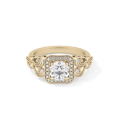 Round Halo Vintage Art Deco Lab Grown Diamond Engagement Ring