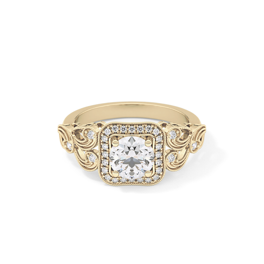 Round Halo Vintage Art Deco Lab Grown Diamond Engagement Ring