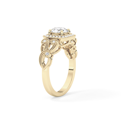 Round Halo Vintage Art Deco Lab Grown Diamond Engagement Ring