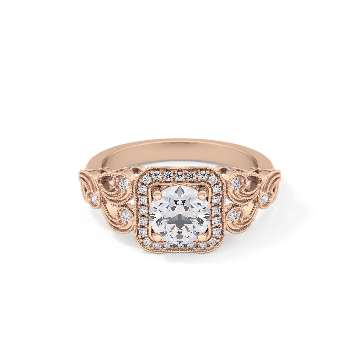 Round Halo Vintage Art Deco Lab Grown Diamond Engagement Ring