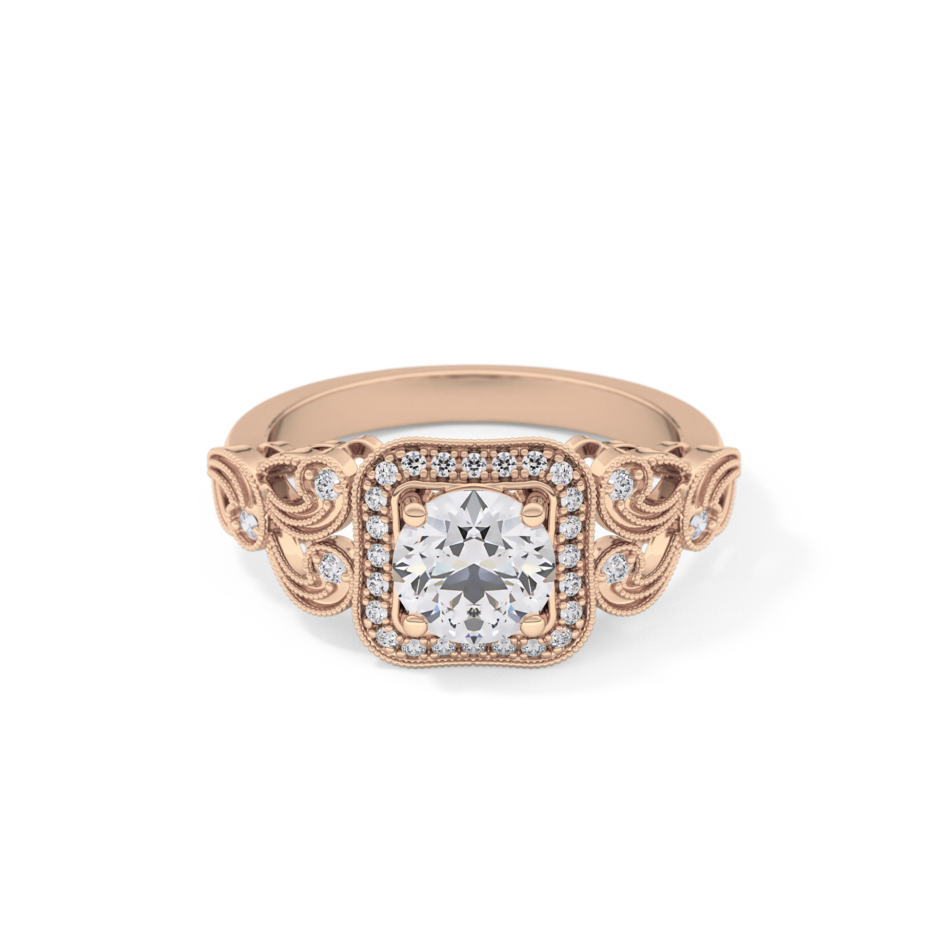 Round Halo Vintage Art Deco Lab Grown Diamond Engagement Ring