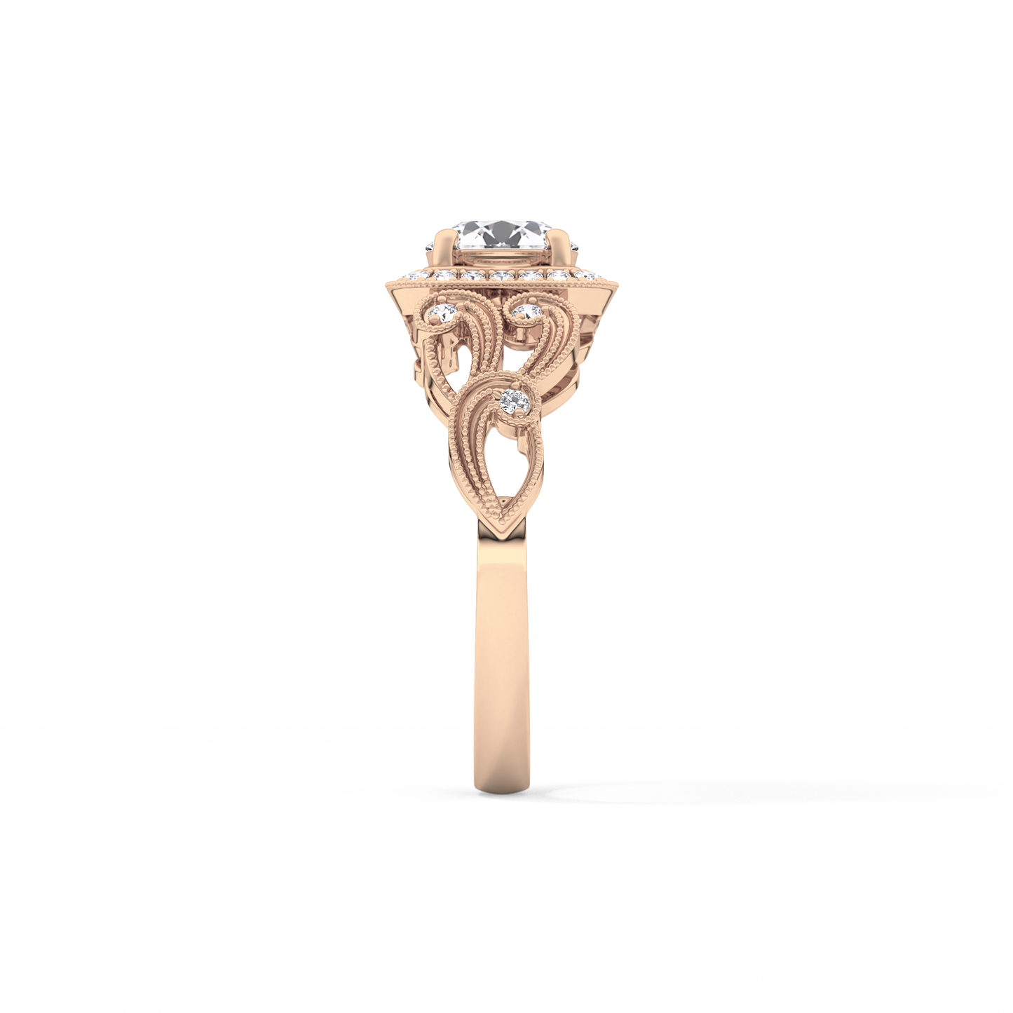 Round Halo Vintage Art Deco Lab Grown Diamond Engagement Ring