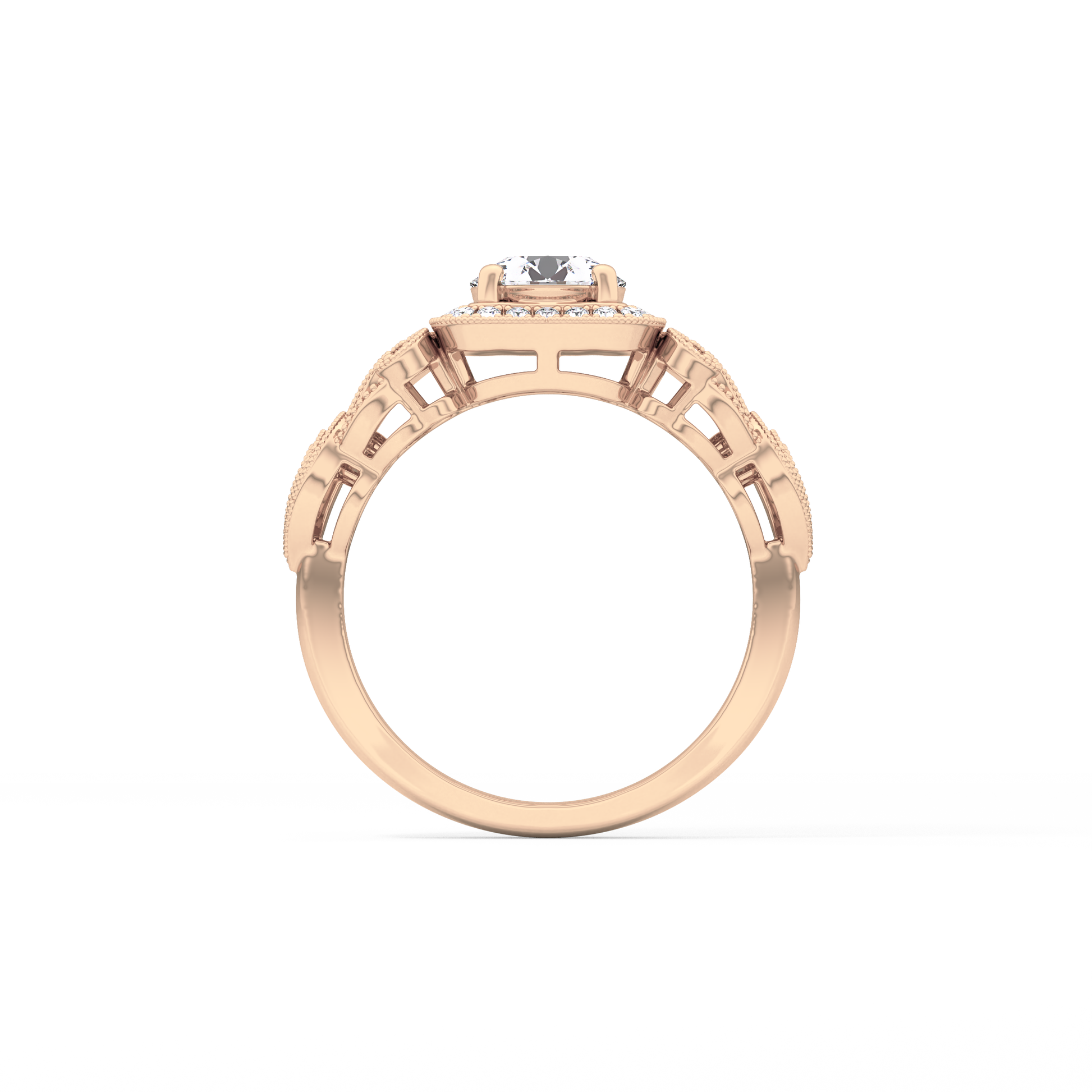 Round Halo Vintage Art Deco Lab Grown Diamond Engagement Ring
