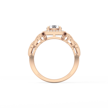 Round Halo Vintage Art Deco Lab Grown Diamond Engagement Ring