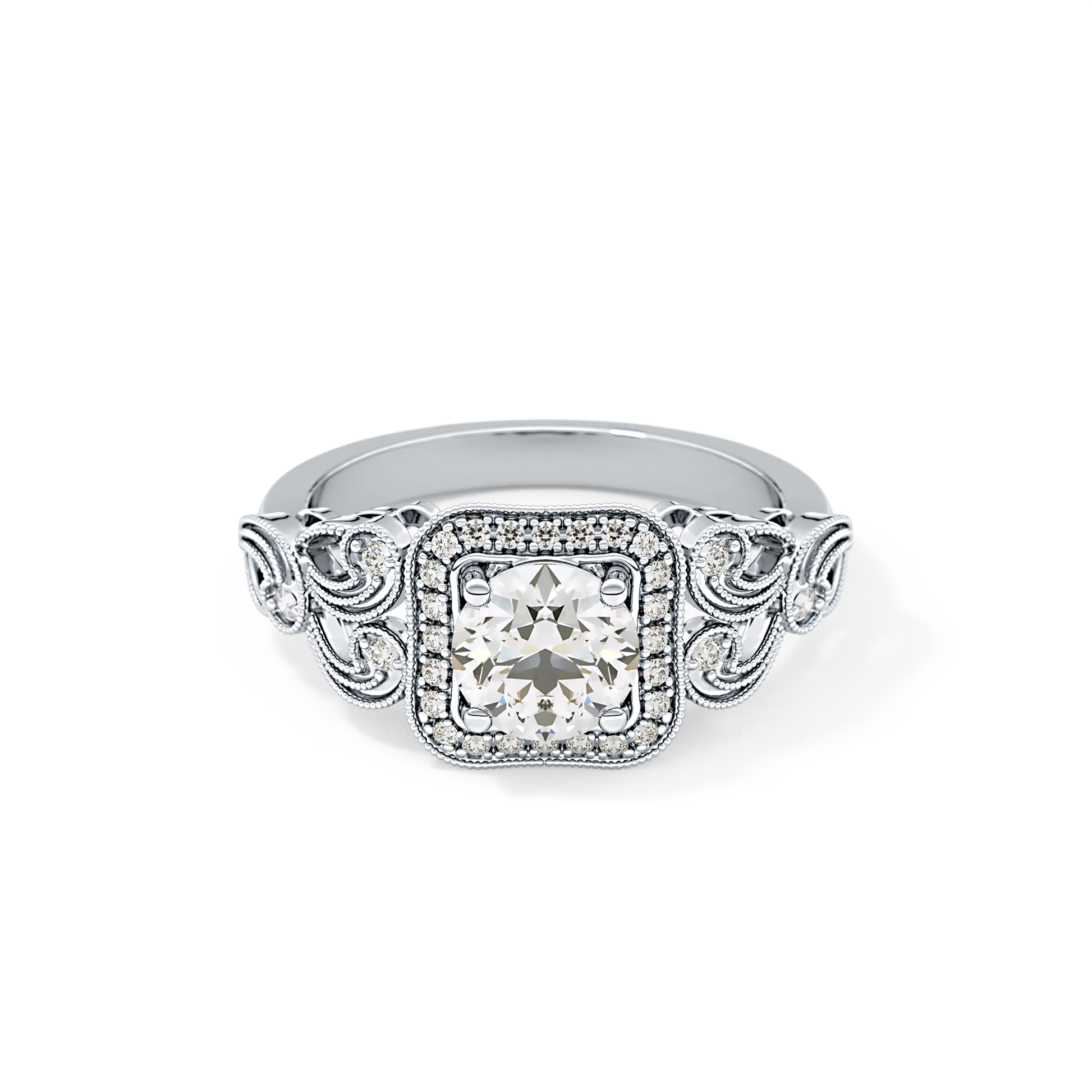 Round Halo Vintage Art Deco Lab Grown Diamond Engagement Ring