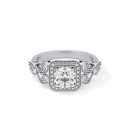 Round Halo Vintage Art Deco Lab Grown Diamond Engagement Ring