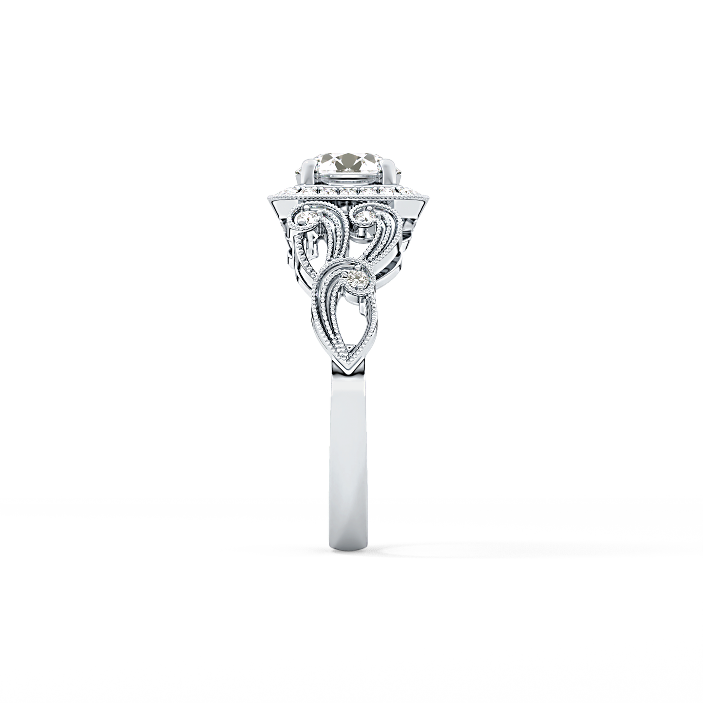 Round Halo Vintage Art Deco Lab Grown Diamond Engagement Ring