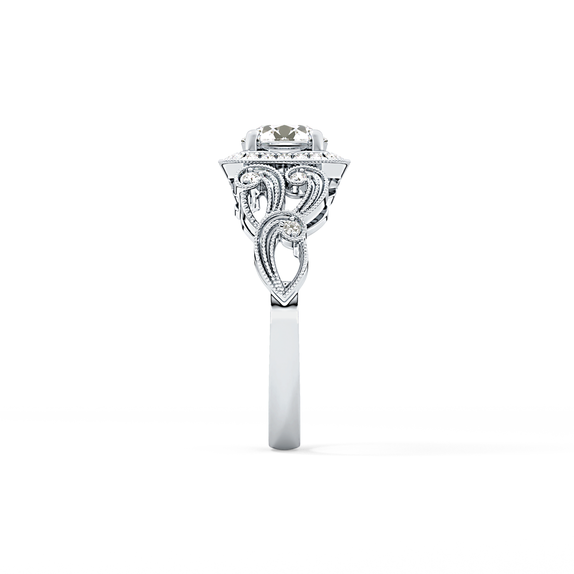 Round Halo Vintage Art Deco Lab Grown Diamond Engagement Ring