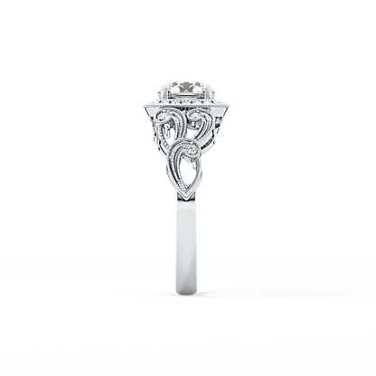 Round Halo Vintage Art Deco Lab Grown Diamond Engagement Ring