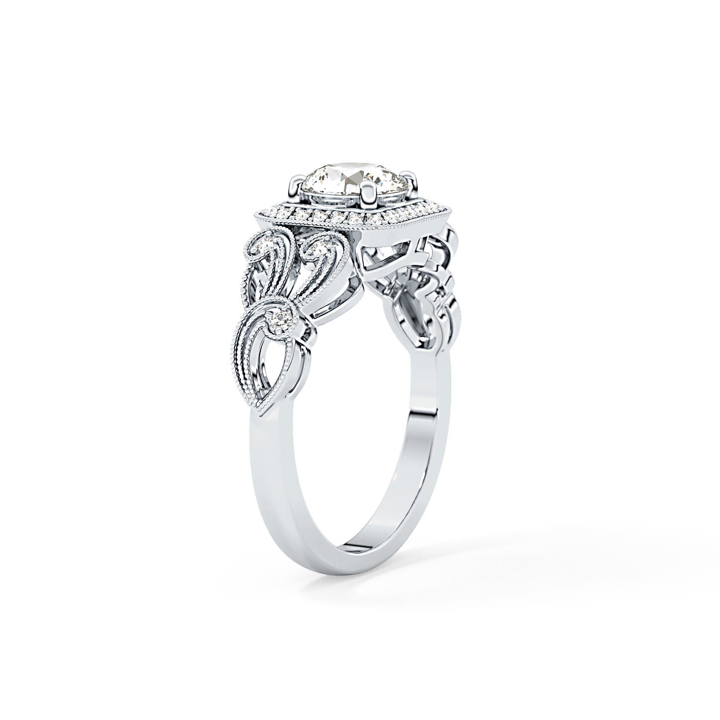 Round Halo Vintage Art Deco Lab Grown Diamond Engagement Ring