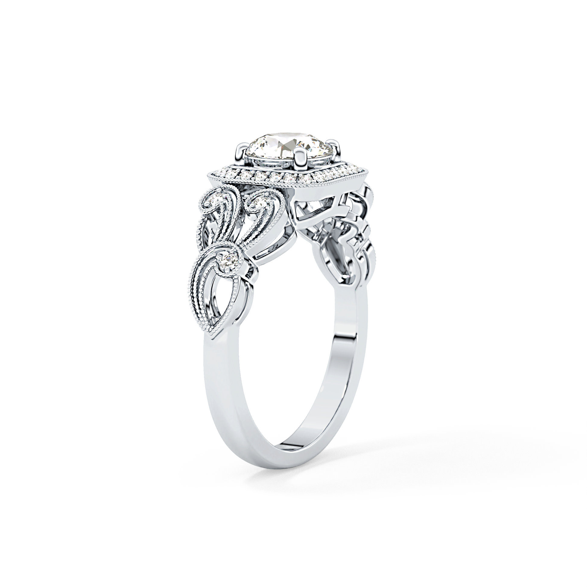 Round Halo Vintage Art Deco Lab Grown Diamond Engagement Ring