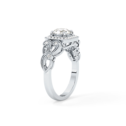 Round Halo Vintage Art Deco Lab Grown Diamond Engagement Ring