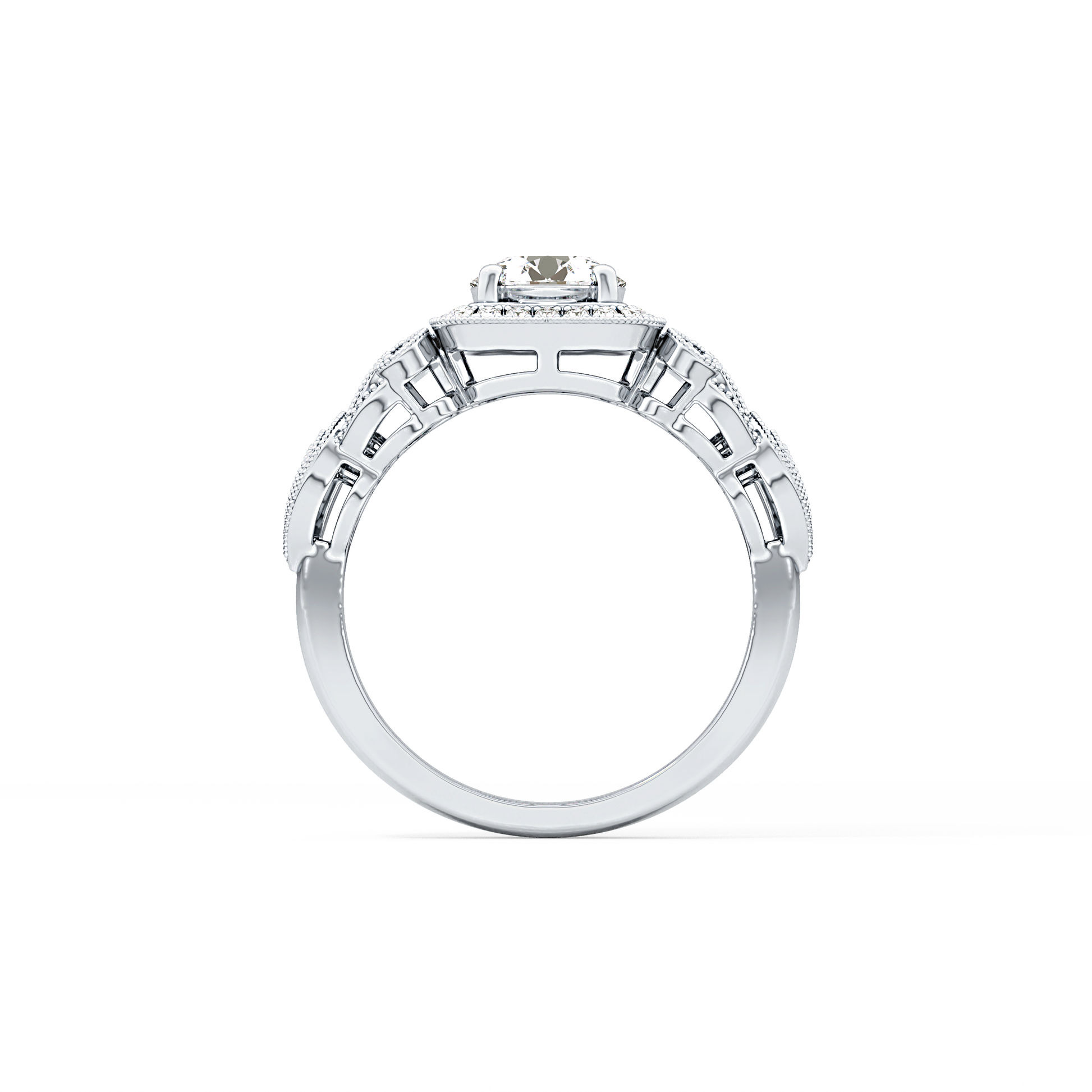 Round Halo Vintage Art Deco Lab Grown Diamond Engagement Ring