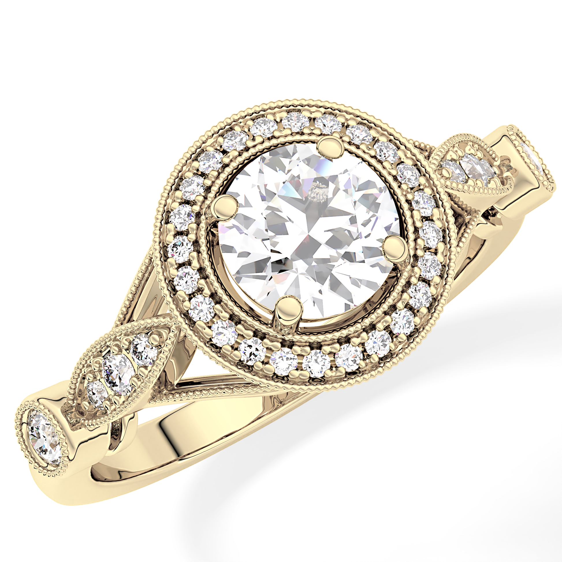Round Halo & Pave Lab Grown Diamond Engagement Ring