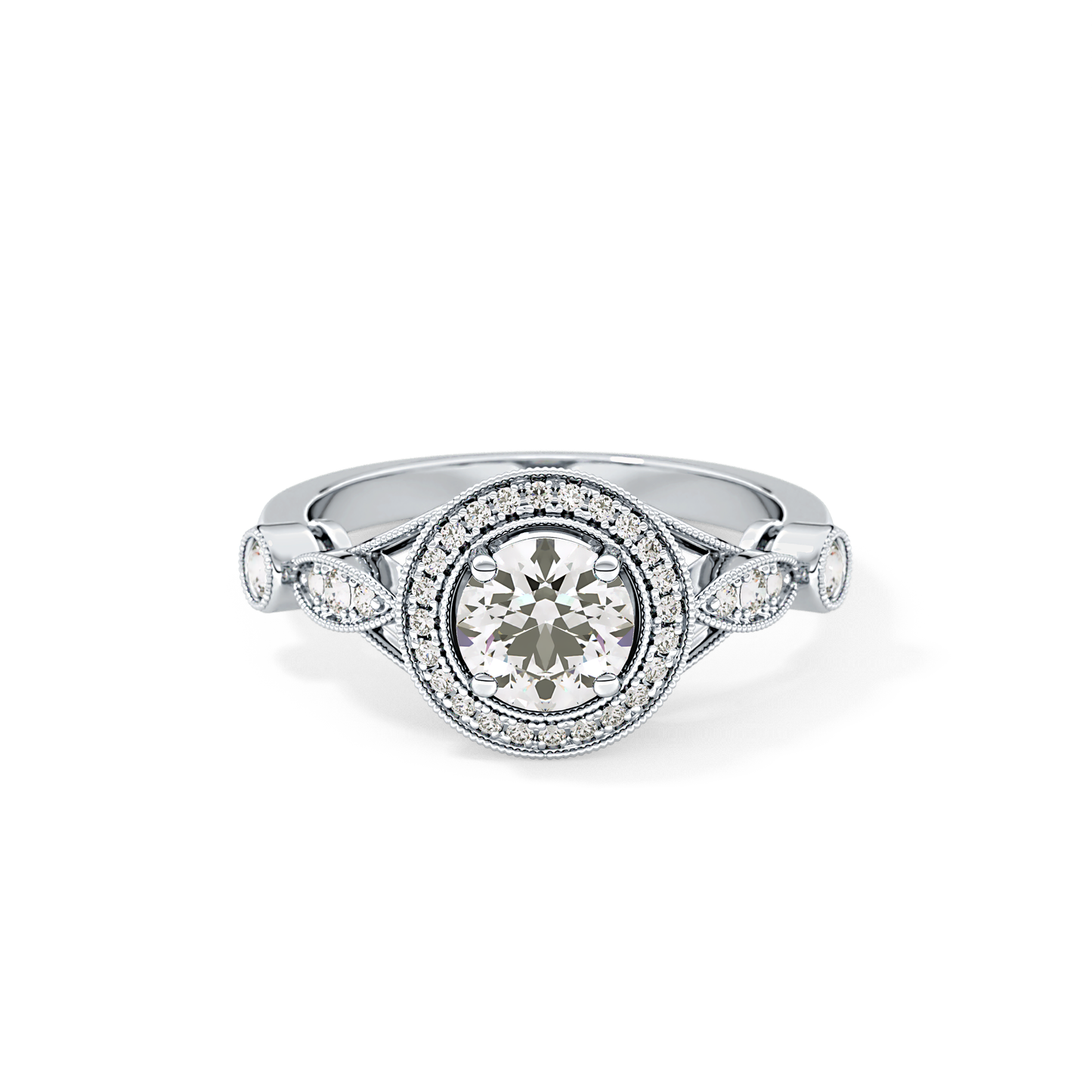 Round Halo & Pave Lab Grown Diamond Engagement Ring