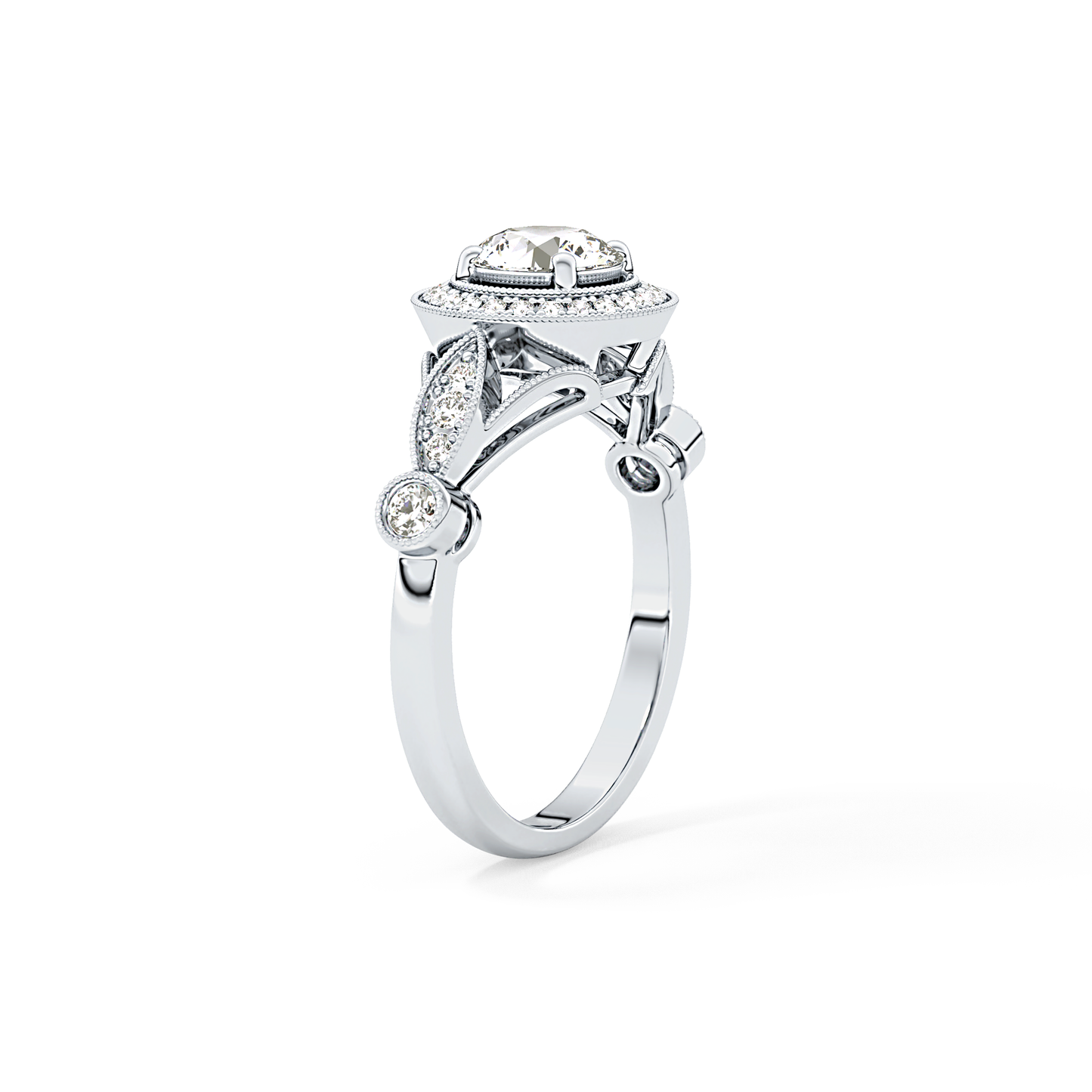 Round Halo & Pave Lab Grown Diamond Engagement Ring