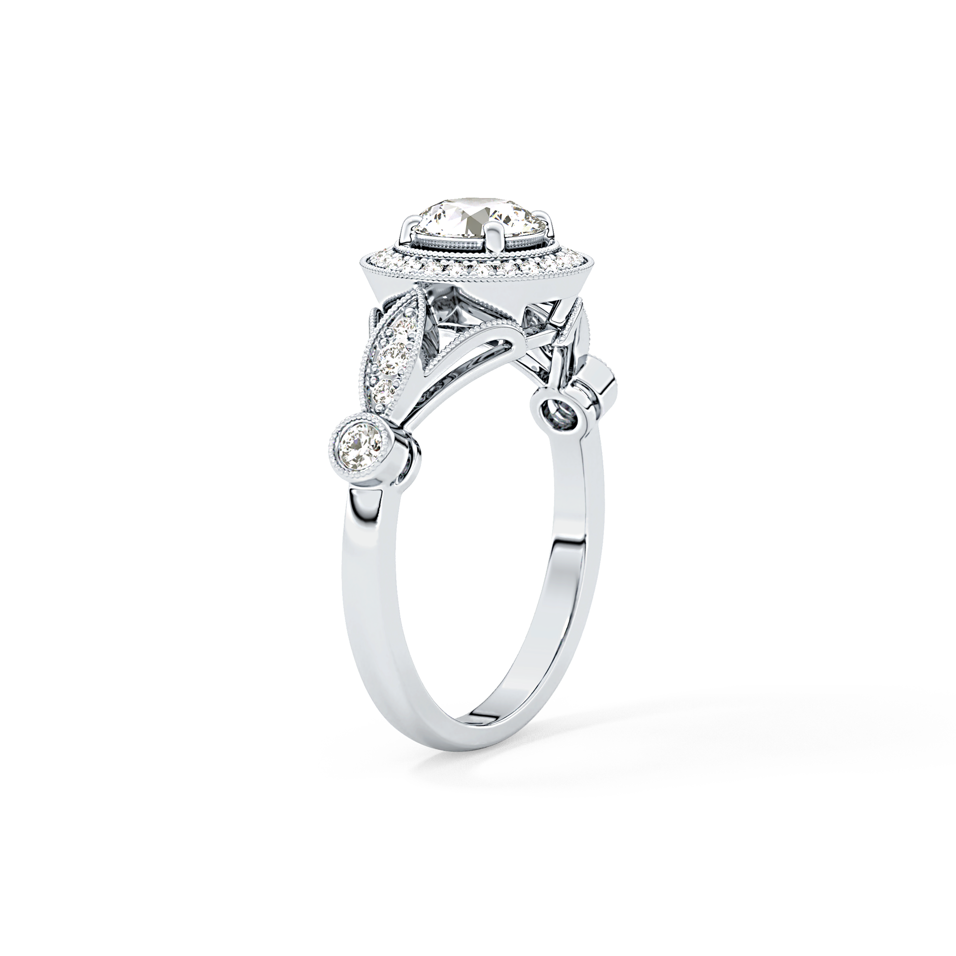 Round Halo & Pave Lab Grown Diamond Engagement Ring