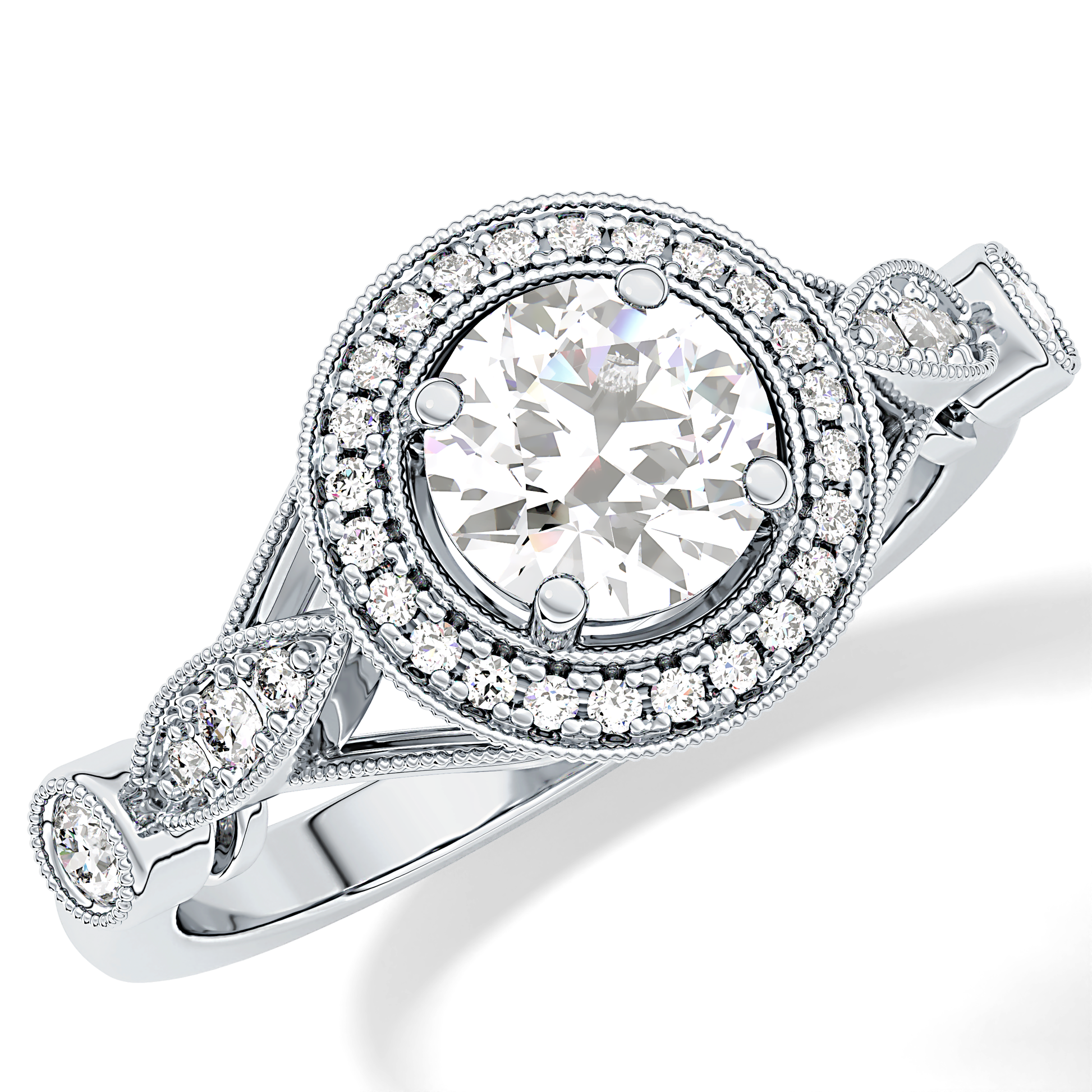 Round Halo & Pave Lab Grown Diamond Engagement Ring