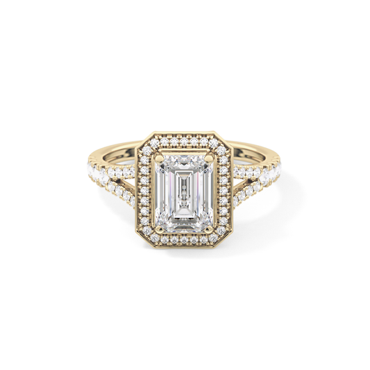 Emerald Halo & Split Shank Pave Lab Grown Diamond Engagement Ring