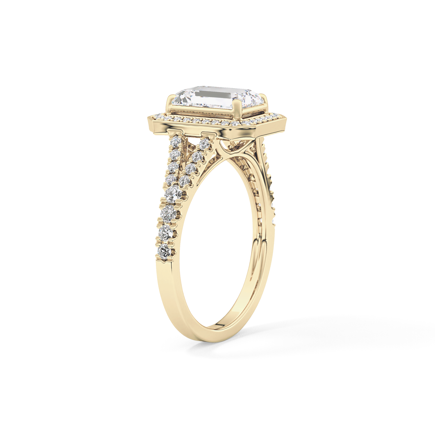 Emerald Halo & Split Shank Pave Lab Grown Diamond Engagement Ring