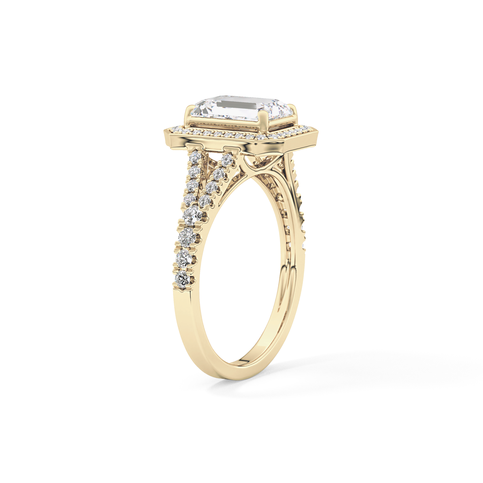 Emerald Halo & Split Shank Pave Lab Grown Diamond Engagement Ring