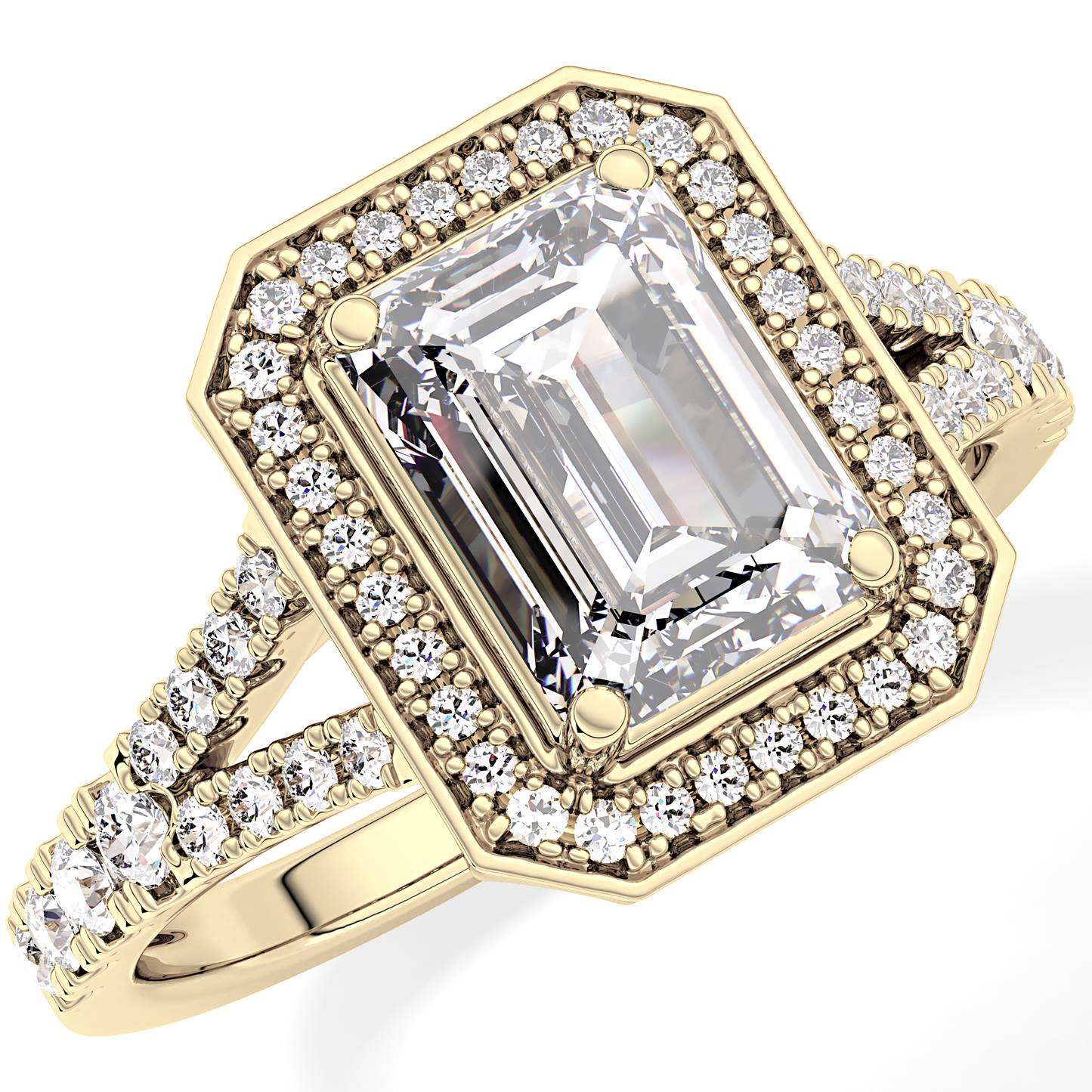 Emerald Halo & Split Shank Pave Lab Grown Diamond Engagement Ring