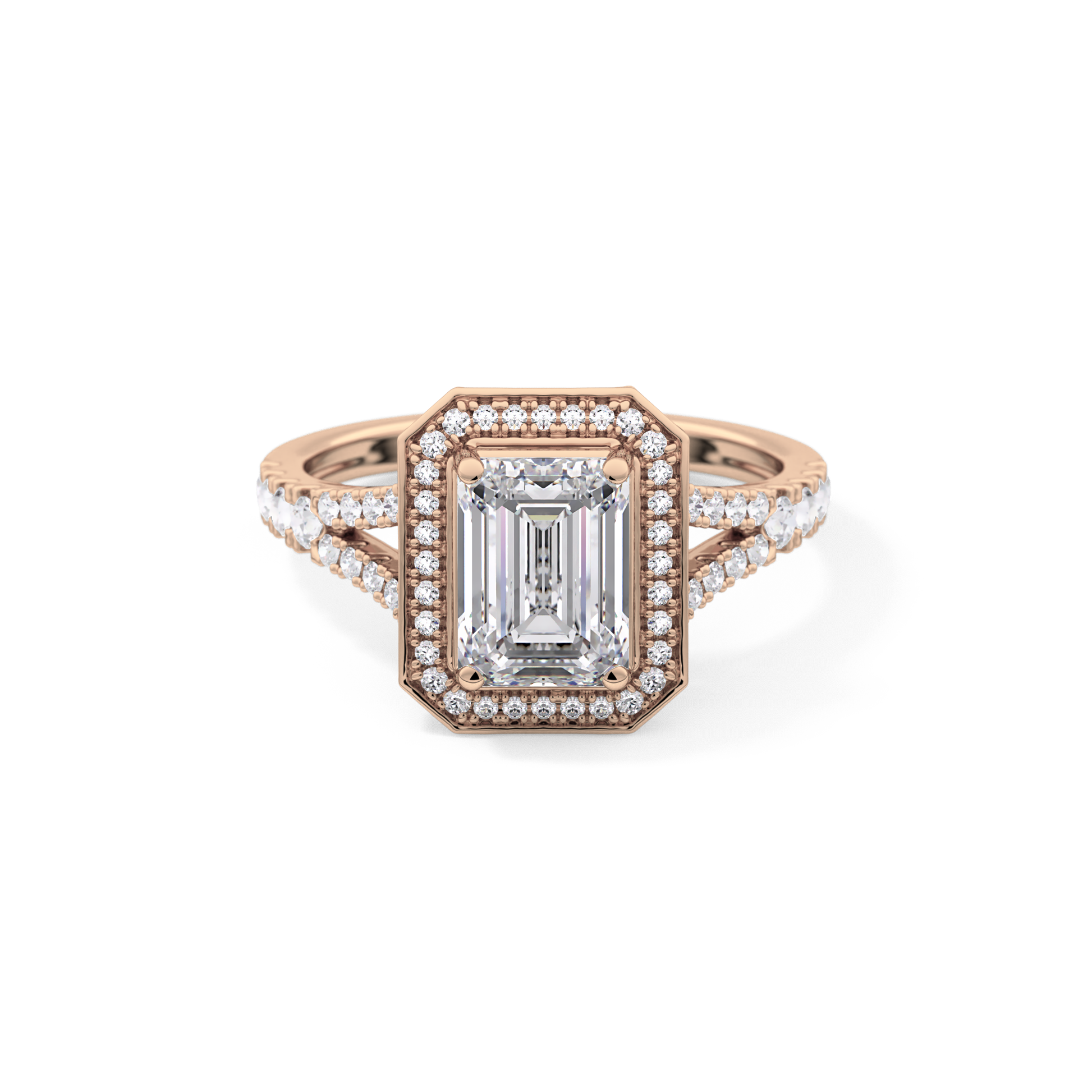 Emerald Halo & Split Shank Pave Lab Grown Diamond Engagement Ring