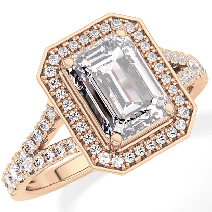 Emerald Halo & Split Shank Pave Lab Grown Diamond Engagement Ring