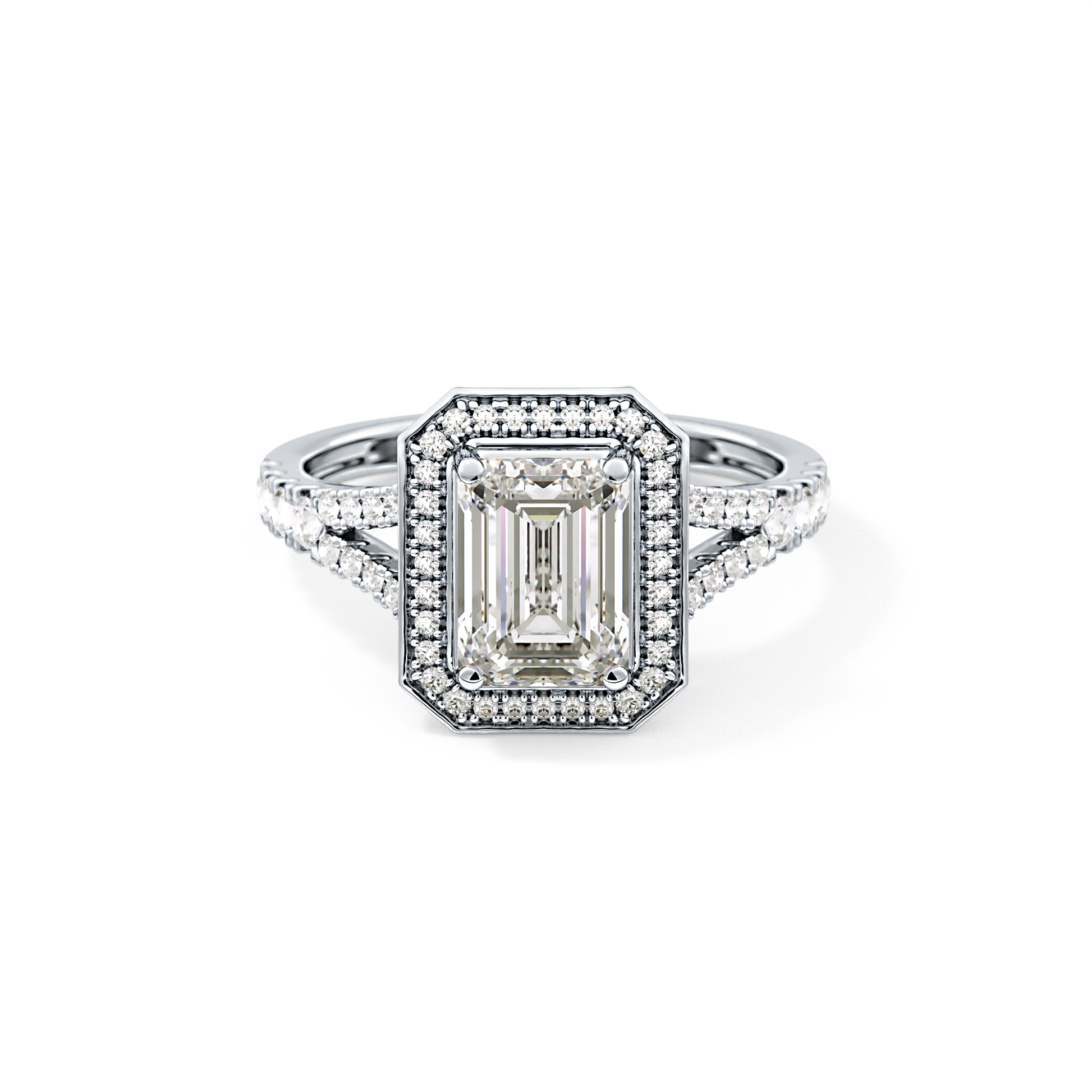 Emerald Halo & Split Shank Pave Lab Grown Diamond Engagement Ring