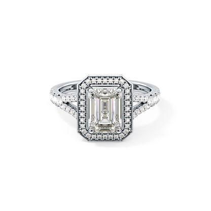 Emerald Halo & Split Shank Pave Lab Grown Diamond Engagement Ring