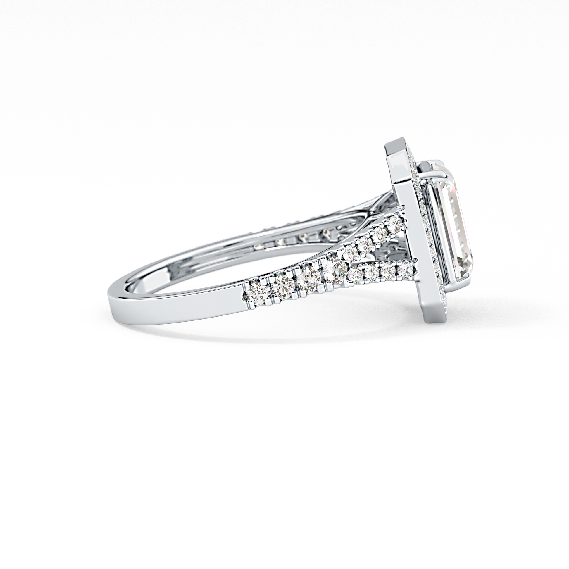 Emerald Halo & Split Shank Pave Lab Grown Diamond Engagement Ring