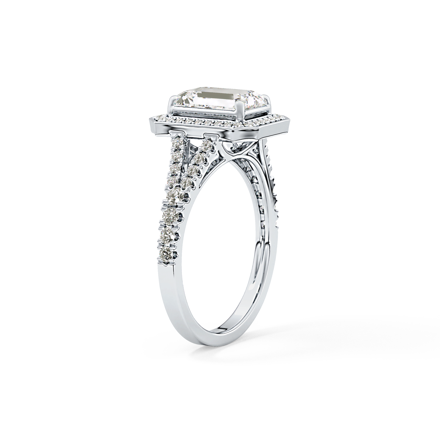 Emerald Halo & Split Shank Pave Lab Grown Diamond Engagement Ring
