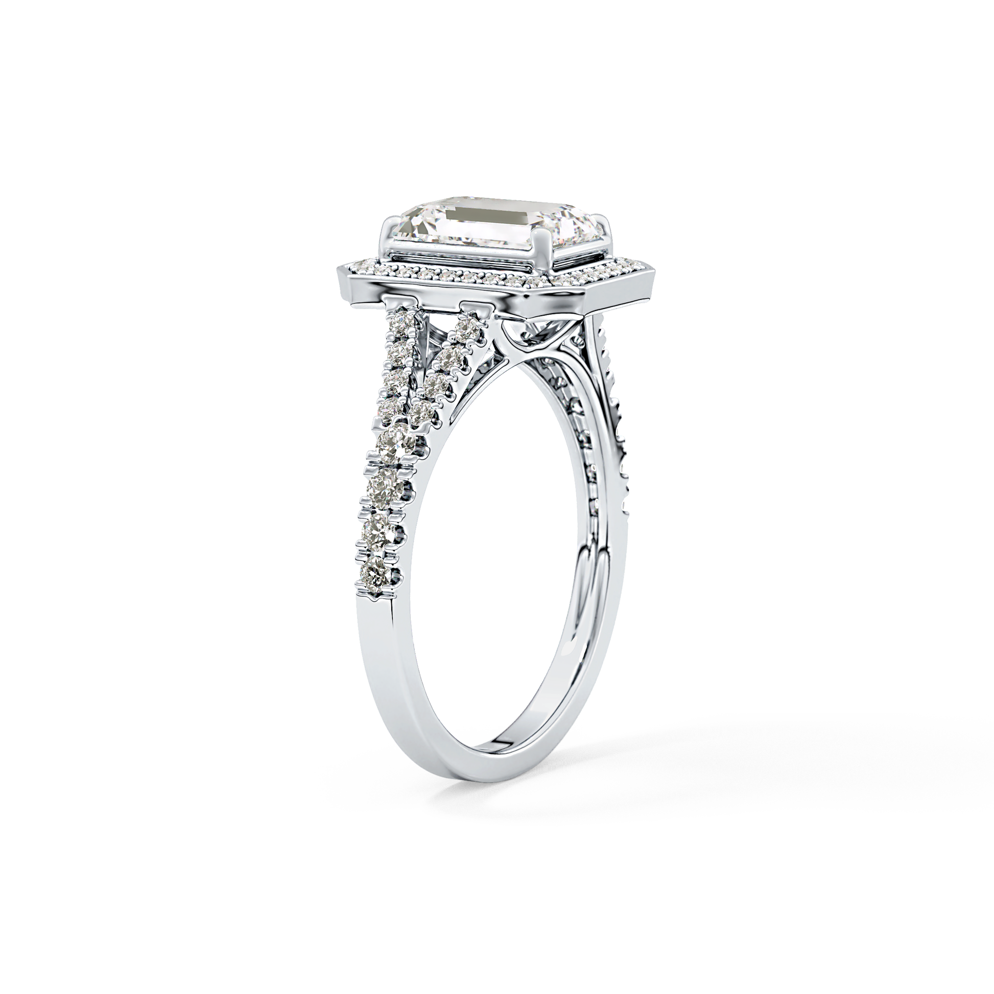 Emerald Halo & Split Shank Pave Lab Grown Diamond Engagement Ring