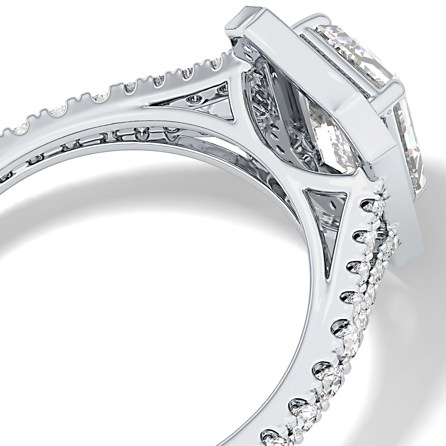 Emerald Halo & Split Shank Pave Lab Grown Diamond Engagement Ring