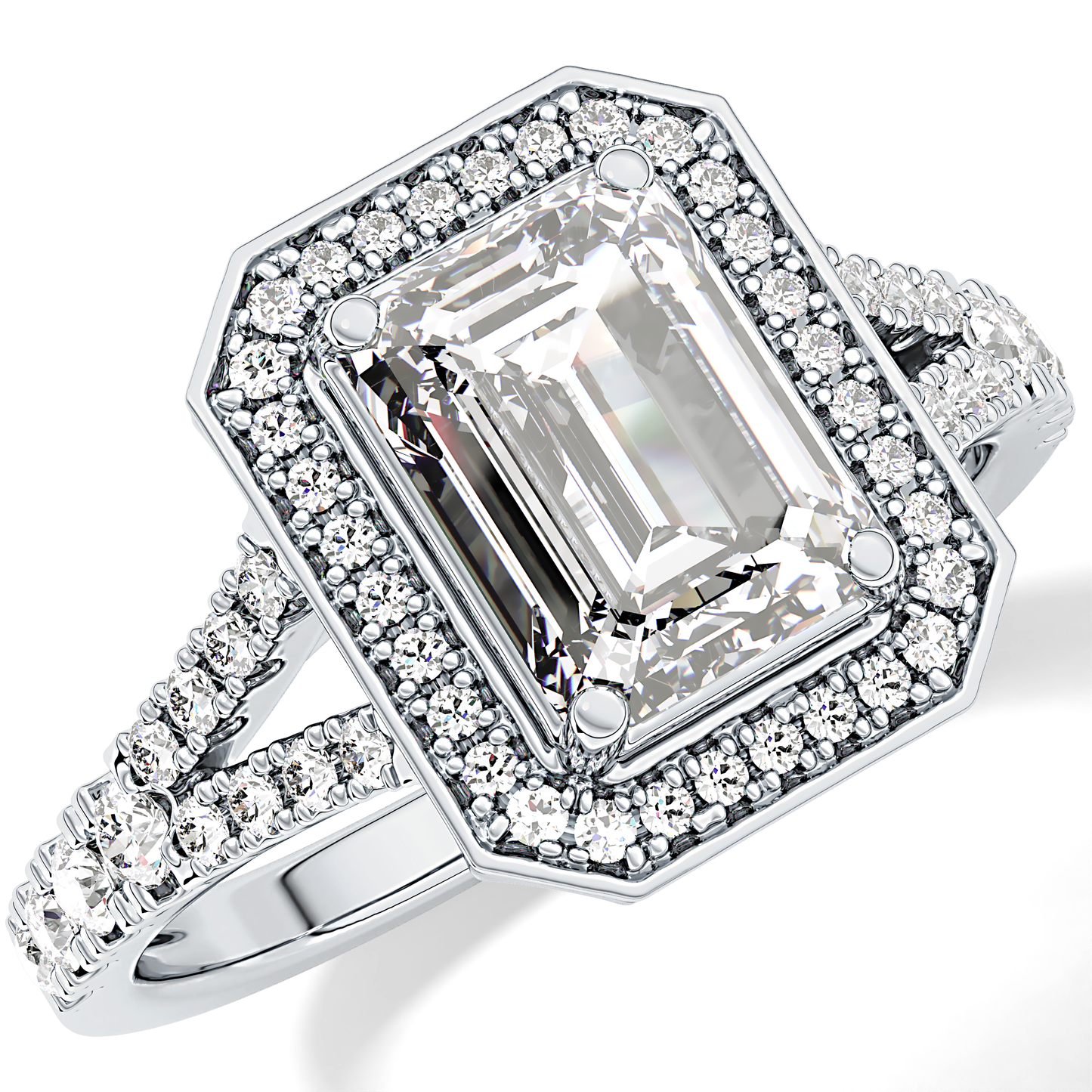 Emerald Halo & Split Shank Pave Lab Grown Diamond Engagement Ring